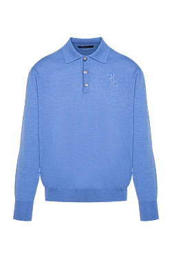 Blue Wool Long Sleeve Polo for men