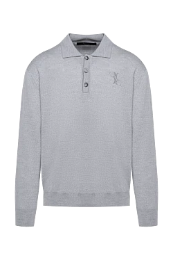 Long sleeve wool polo for men, gray