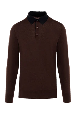 Wool, silk and cashmere long sleeve polo brown for men