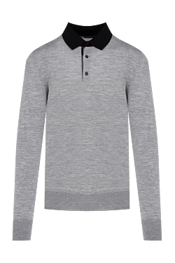 Long sleeve polo in wool, silk and cashmere gray for men