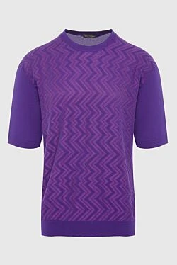 Short sleeve jumper in cotton and wool purple for men