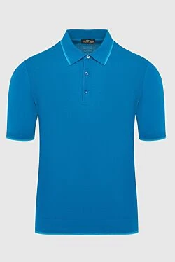 Blue cotton and silk polo shirt for men