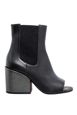 Black leather ankle boots for women