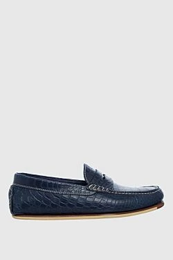 Men's moccasins made of blue crocodile skin