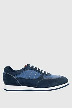 Sneakers in nubuck and canvas blue for men