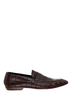 Brown crocodile leather loafers for men