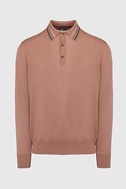 Wool and silk long sleeve polo brown for men