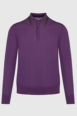 Long Sleeve Polo in Wool and Silk Violet for men