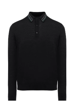 Wool and silk long sleeve polo black for men