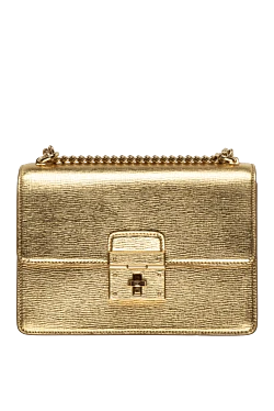 Golden leather bag for women