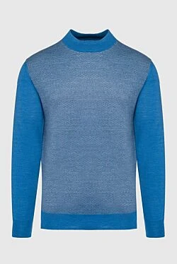 Wool, silk and cashmere jumper blue for men