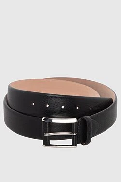 Black leather belt for men