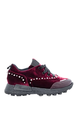 Burgundy velor and leather sneakers for women