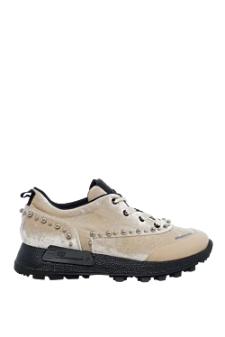 Beige velor and leather sneakers for women