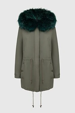 Parka made of cotton and natural fur, green, for women