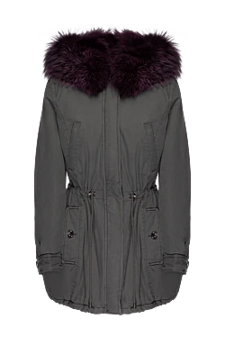 Parka made of cotton and natural fur, green, for women