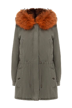 Parka made of cotton and natural fur, green, for women