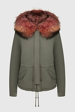 Parka made of cotton and natural fur, green, for women