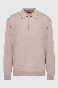 Long sleeve polo in wool, silk and cashmere beige for men