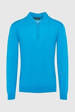 Long sleeve polo in wool, silk and cashmere blue for men