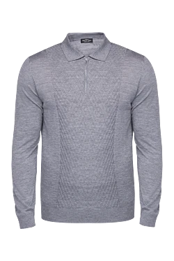 Long sleeve polo in wool, silk and cashmere gray for men