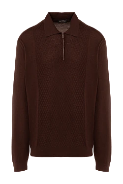 Wool, silk and cashmere long sleeve polo brown for men