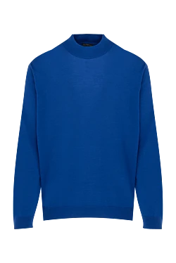 Jumper with turtleneck in wool, silk and cashmere blue for men