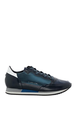 Blue leather sneakers for men