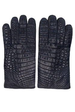 Blue crocodile leather gloves for men