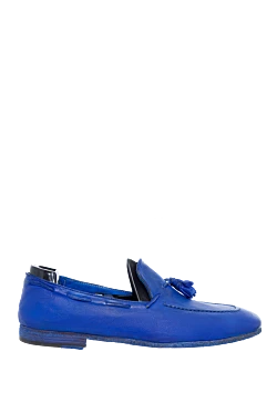 Blue leather loafers for men