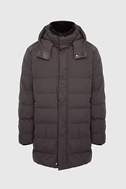 Men's down jacket made of wool and polyester brown