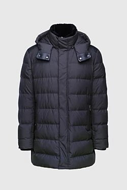 Men's down jacket made of wool and polyester blue