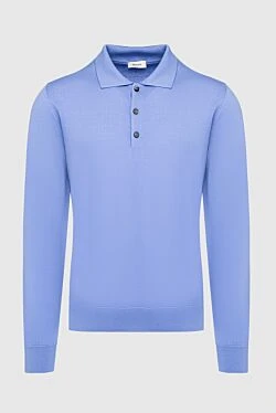 Blue Wool Long Sleeve Polo for men