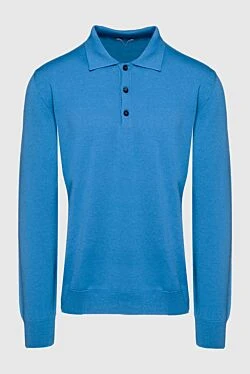 Blue Wool Long Sleeve Polo for men