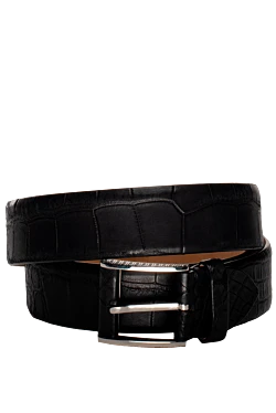 Black crocodile leather belt for men