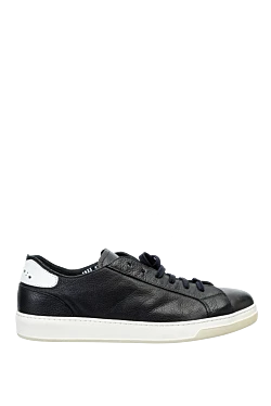 Black leather sneakers for men