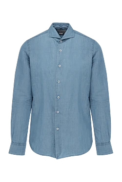 Men's blue linen and cotton shirt