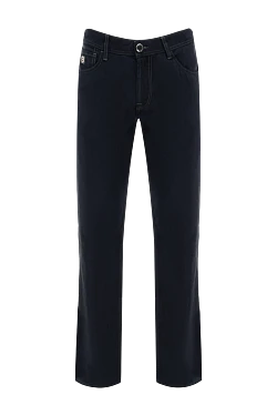 Dark blue jeans with contrast emerald stitching