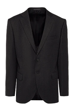 Шерстяной пиджак в тёмной гамме с гладкой посадкой и двумя пуговицами