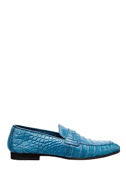 Blue crocodile leather loafers for men