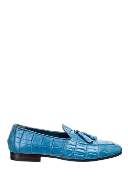 Blue crocodile leather loafers for men