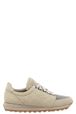 Beige leather sneakers for women