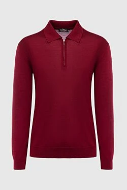 Wool, silk and cashmere long sleeve polo burgundy for men