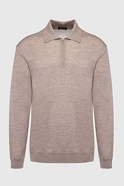 Long sleeve polo in wool, silk and cashmere beige for men