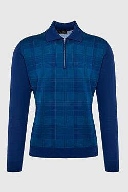 Wool long sleeve polo blue for men