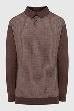 Wool, silk and cashmere long sleeve polo brown for men