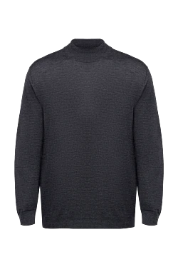 Jumper with high stand neck made of wool, silk and cashmere gray for men