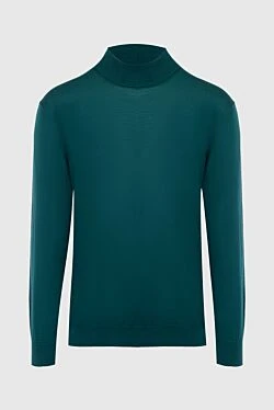 Green wool turtleneck jumper for men