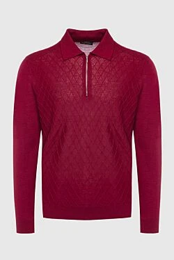 Wool, silk and cashmere long sleeve polo burgundy for men