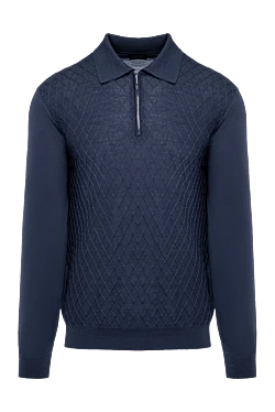 Wool, silk and cashmere long sleeve polo blue for men